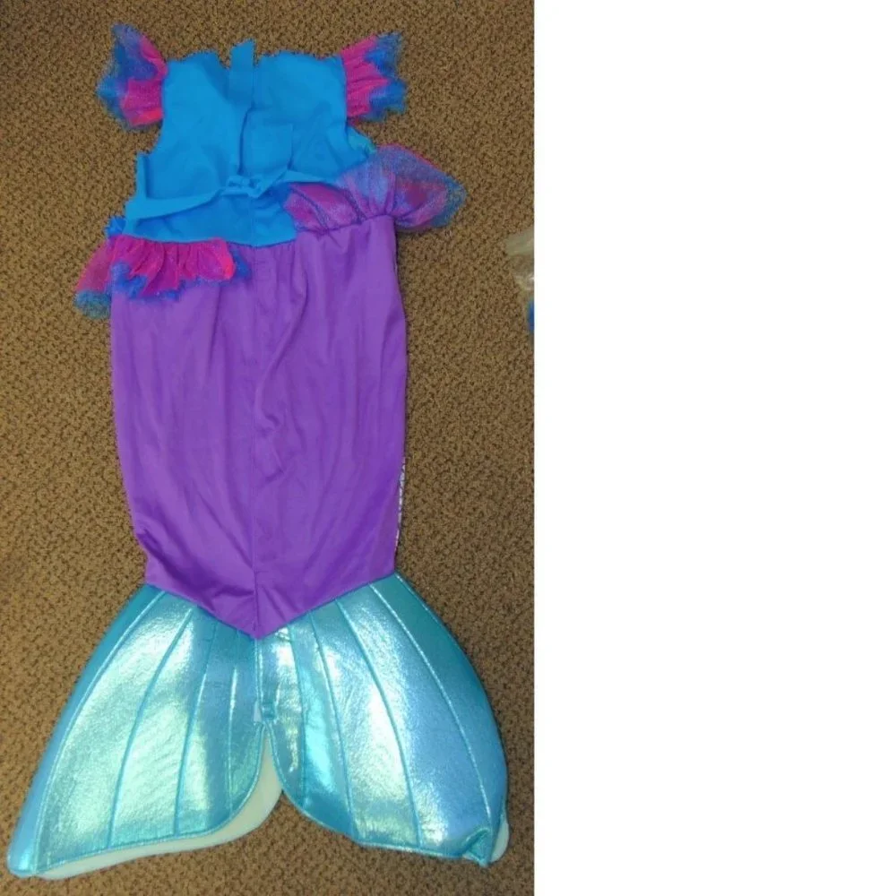 Mermaid Halloween Costume 4/6 Purple Green Long Dress & Hairpiece 2 Pc Girls